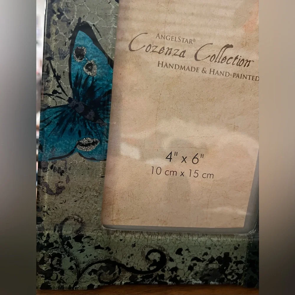 Angelstar Cozenza Frame Fused Glass Blue Butterfly Photo Frame & Floral 4x6